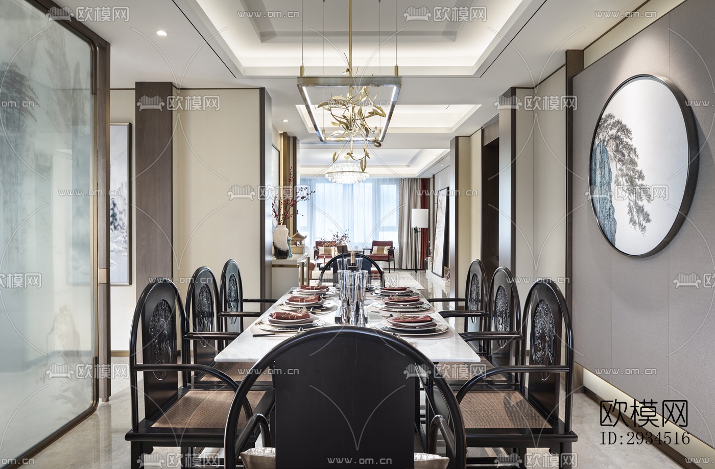 新中式平层效果图下载（渲染图20）