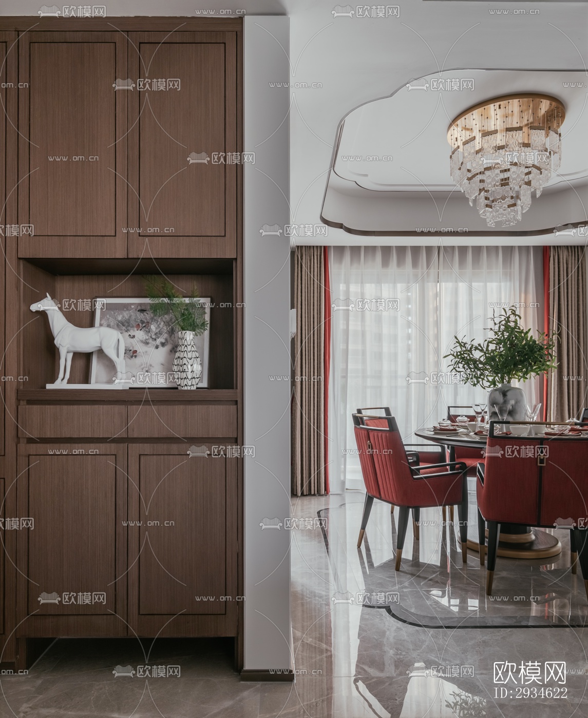 新中式平层效果图下载（渲染图11）