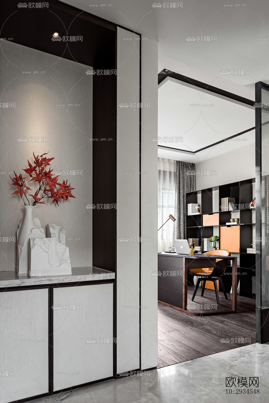 新中式平层效果图下载（渲染图12）