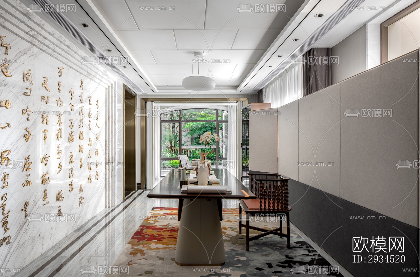 新中式平层效果图下载（渲染图1）