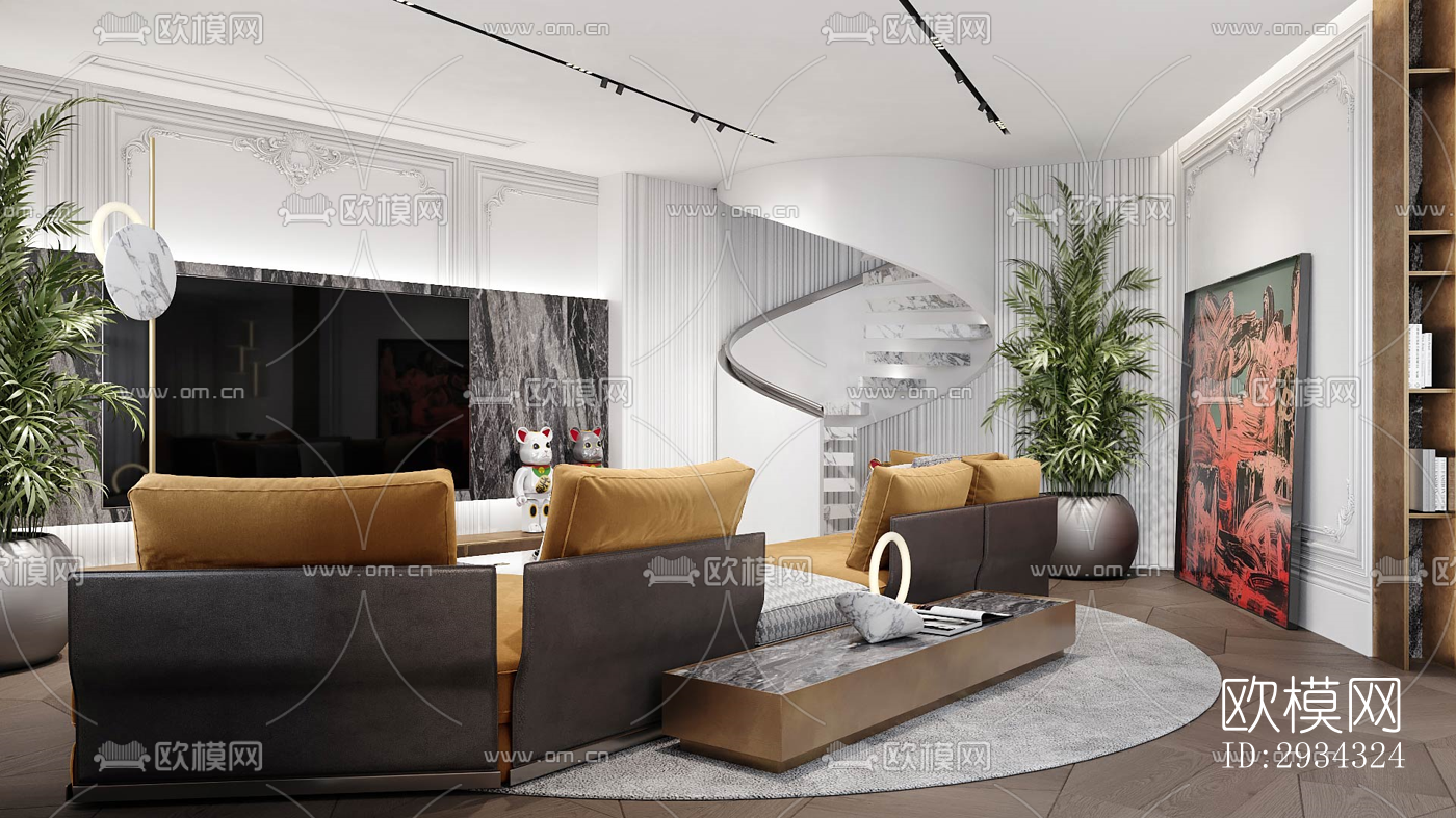 现代复式效果图下载（渲染图13）