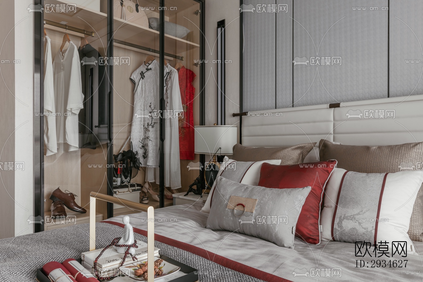 新中式平层效果图下载（渲染图10）