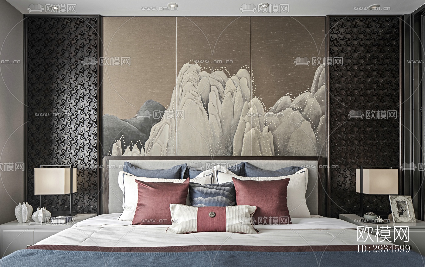 新中式平层效果图下载（渲染图10）