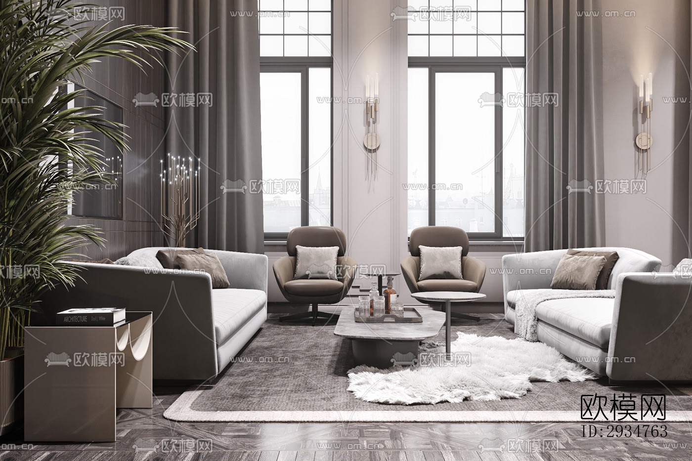 现代平层效果图下载（渲染图19）