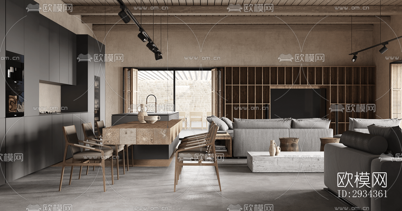 侘寂平层效果图下载（渲染图2）