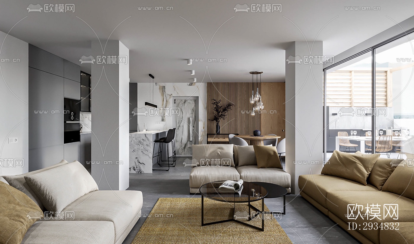 现代平层效果图下载（渲染图1）