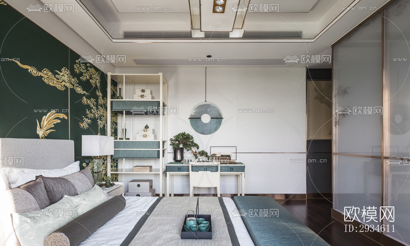 新中式平层效果图下载（渲染图13）