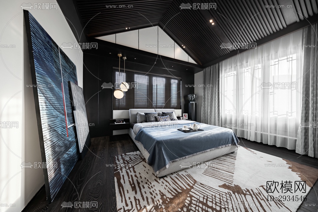 新中式平层效果图下载（渲染图5）