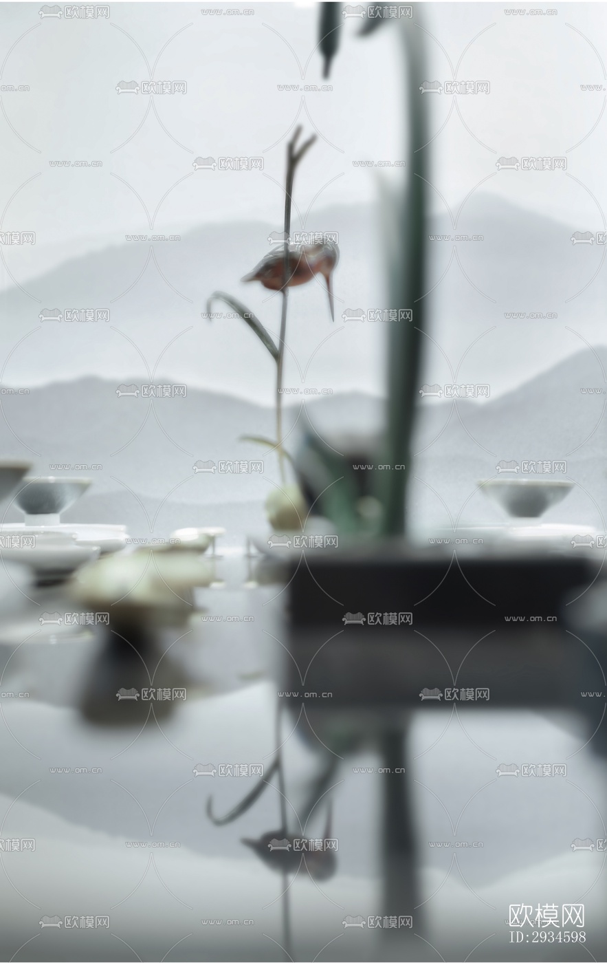 新中式平层效果图下载（渲染图1）