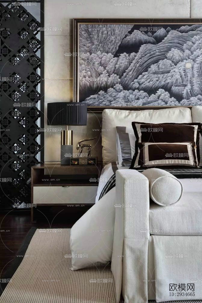 新中式平层效果图下载（渲染图8）