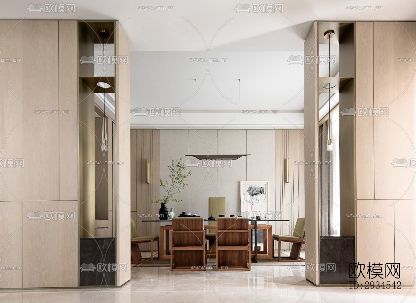 新中式平层效果图下载（渲染图15）