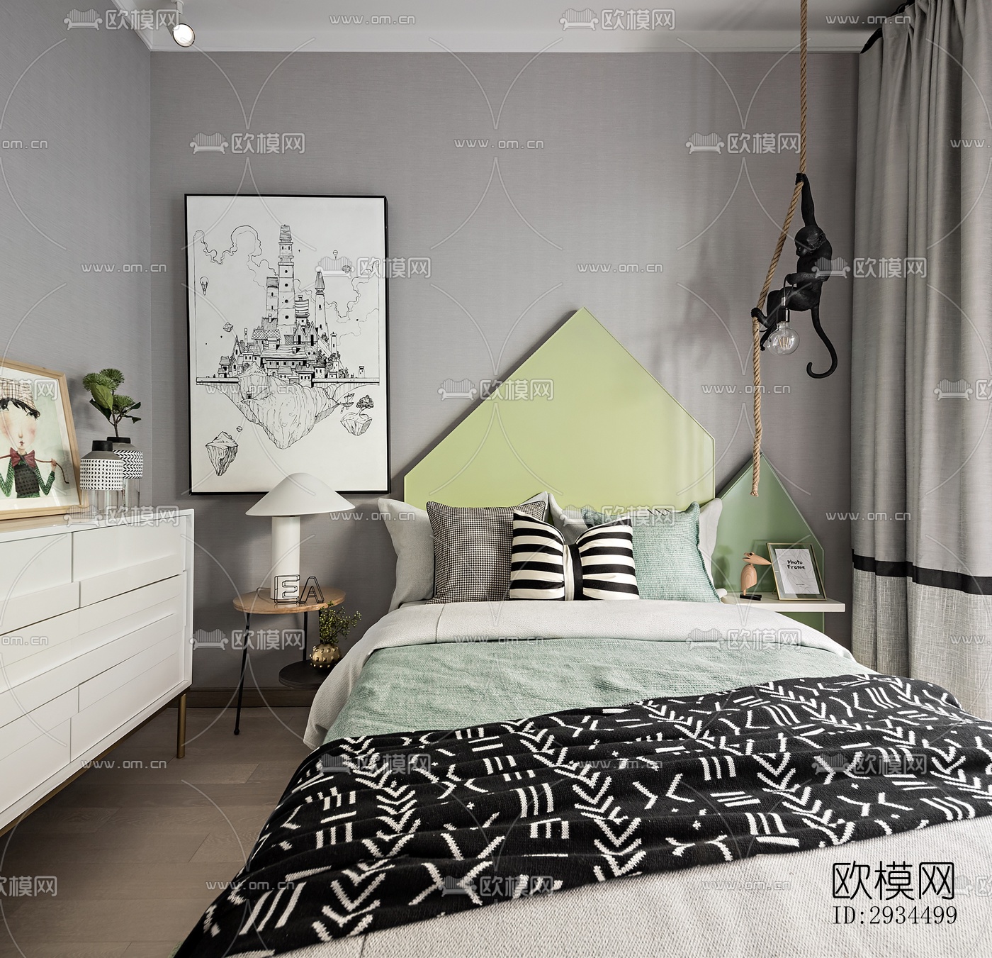 新中式平层效果图下载（渲染图17）