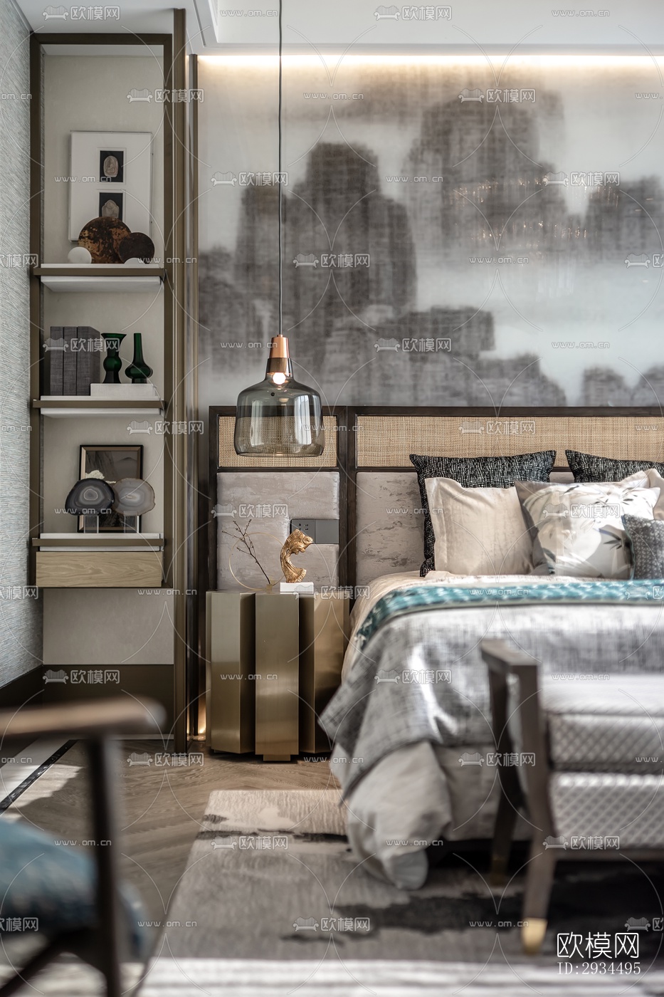 新中式平层效果图下载（渲染图3）