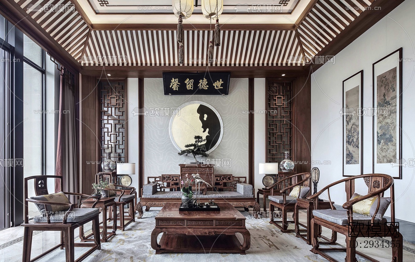 中式平层效果图下载（渲染图4）