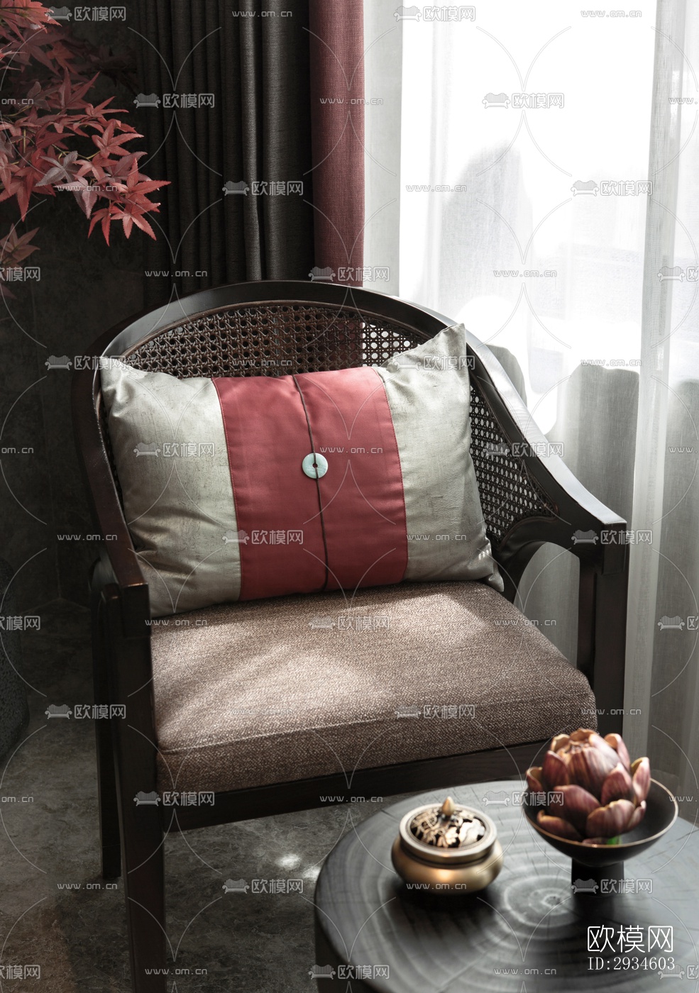 新中式平层效果图下载（渲染图11）