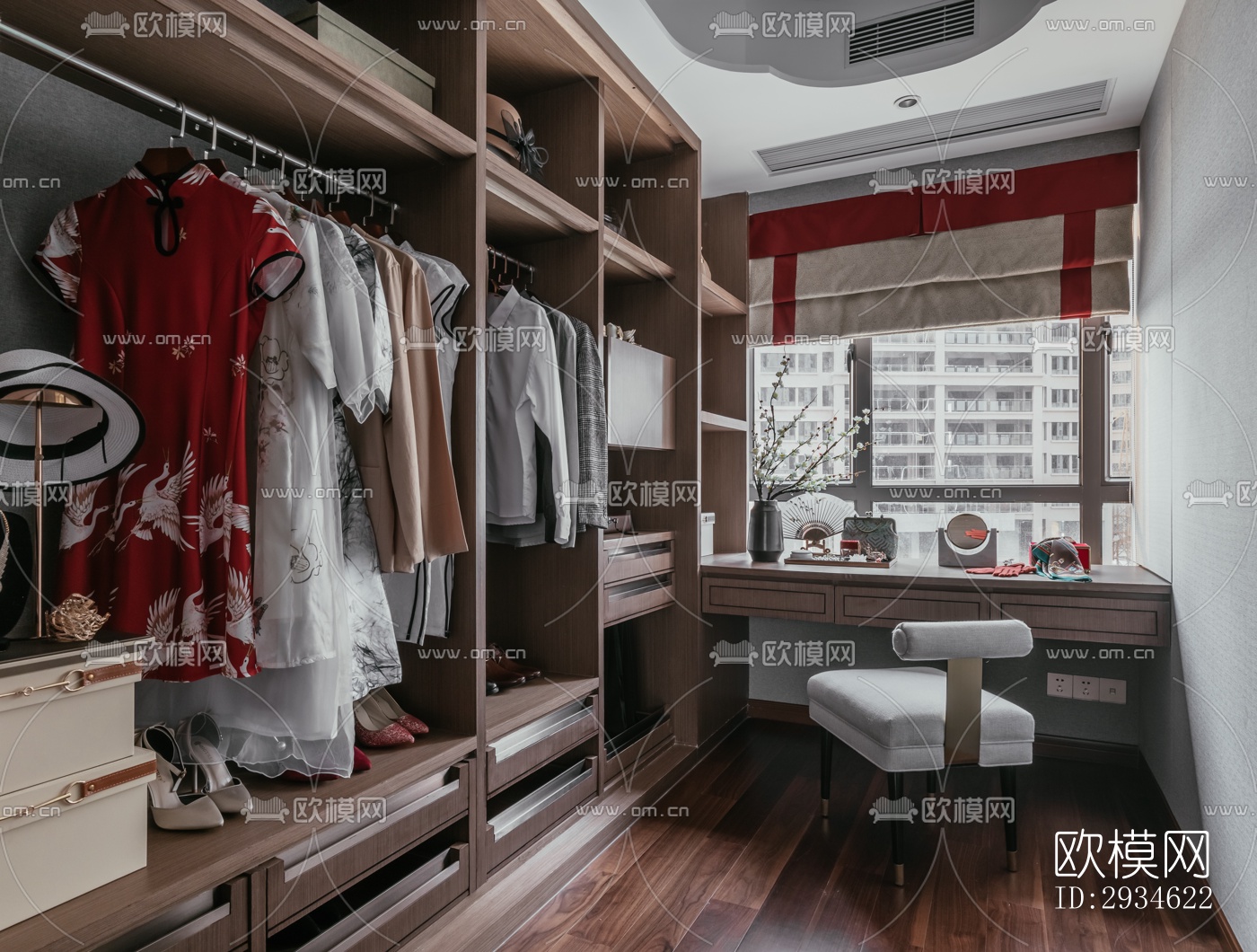 新中式平层效果图下载（渲染图2）