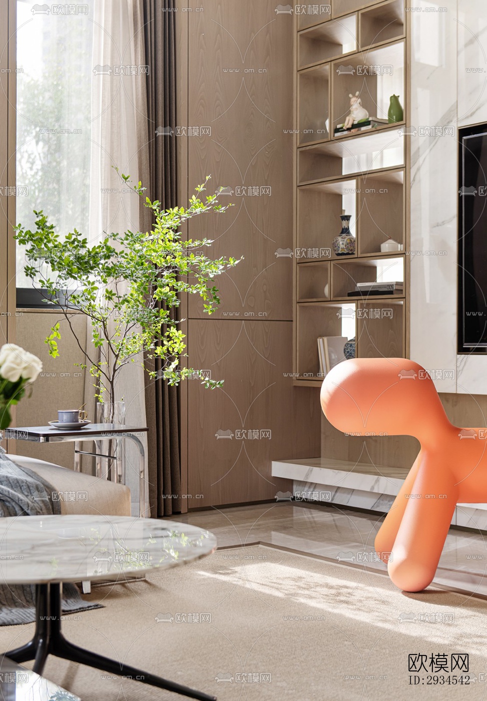 新中式平层效果图下载（渲染图7）