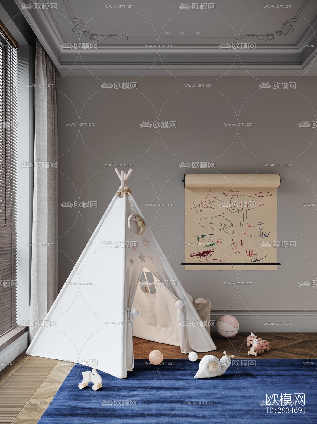 欧式平层效果图下载（渲染图4）