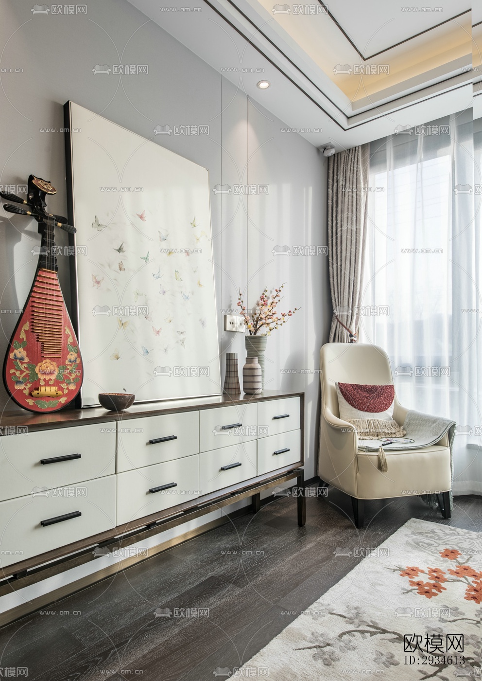 新中式平层效果图下载（渲染图3）