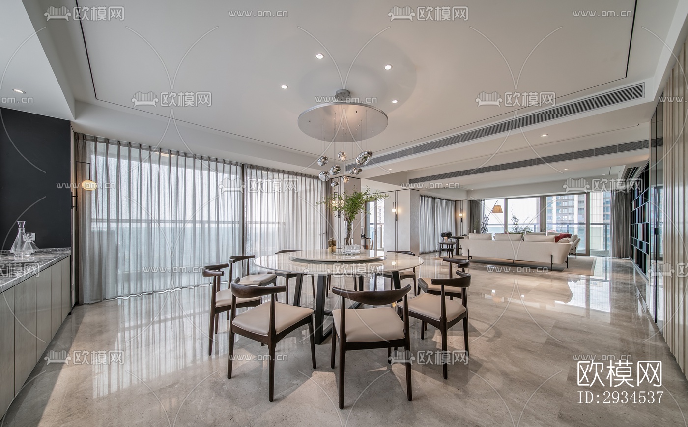 新中式平层效果图下载（渲染图1）