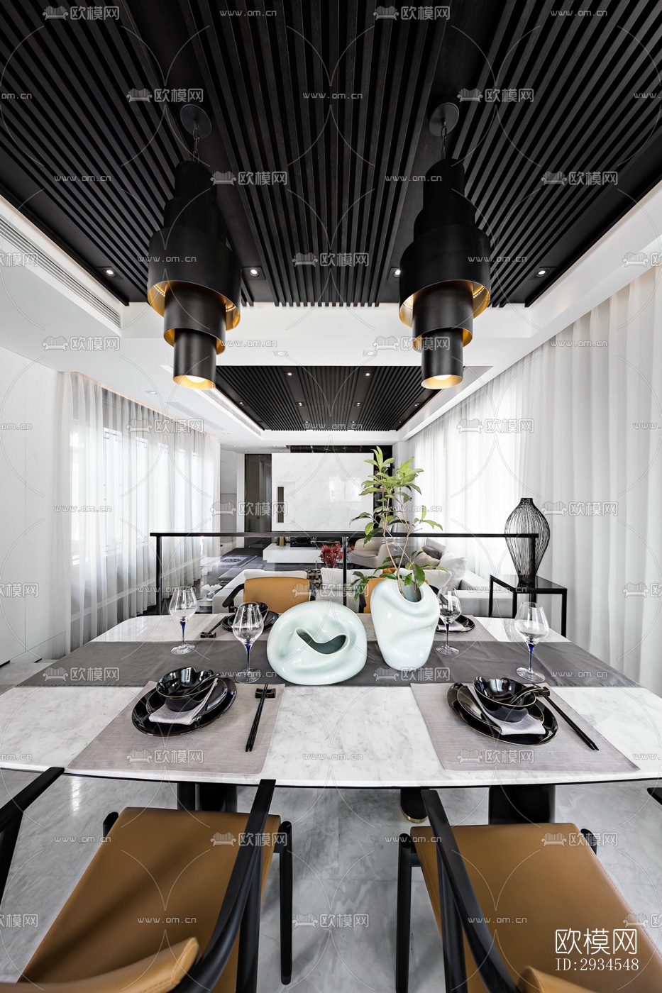 新中式平层效果图下载（渲染图2）