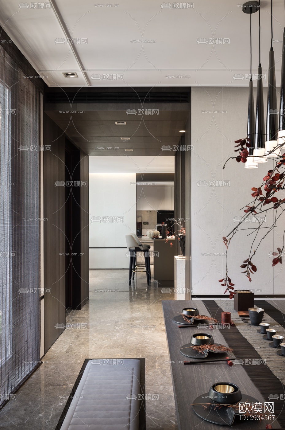 新中式平层效果图下载（渲染图1）