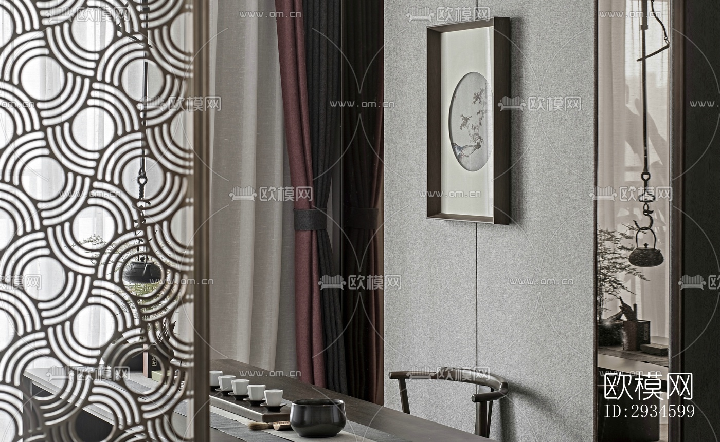 新中式平层效果图下载（渲染图7）