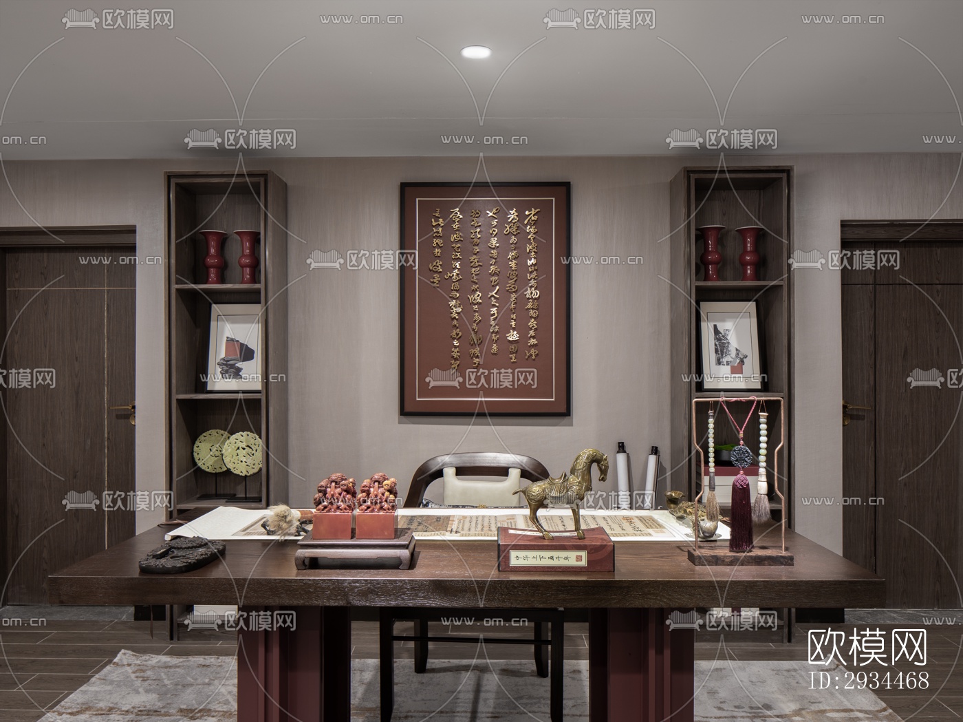 新中式平层效果图下载（渲染图10）