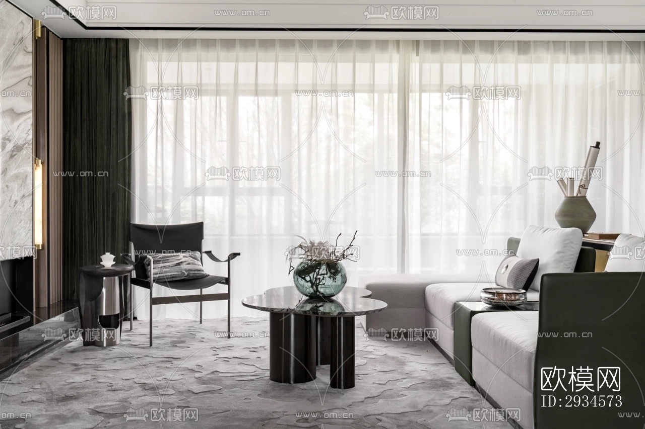 新中式平层效果图下载（渲染图11）