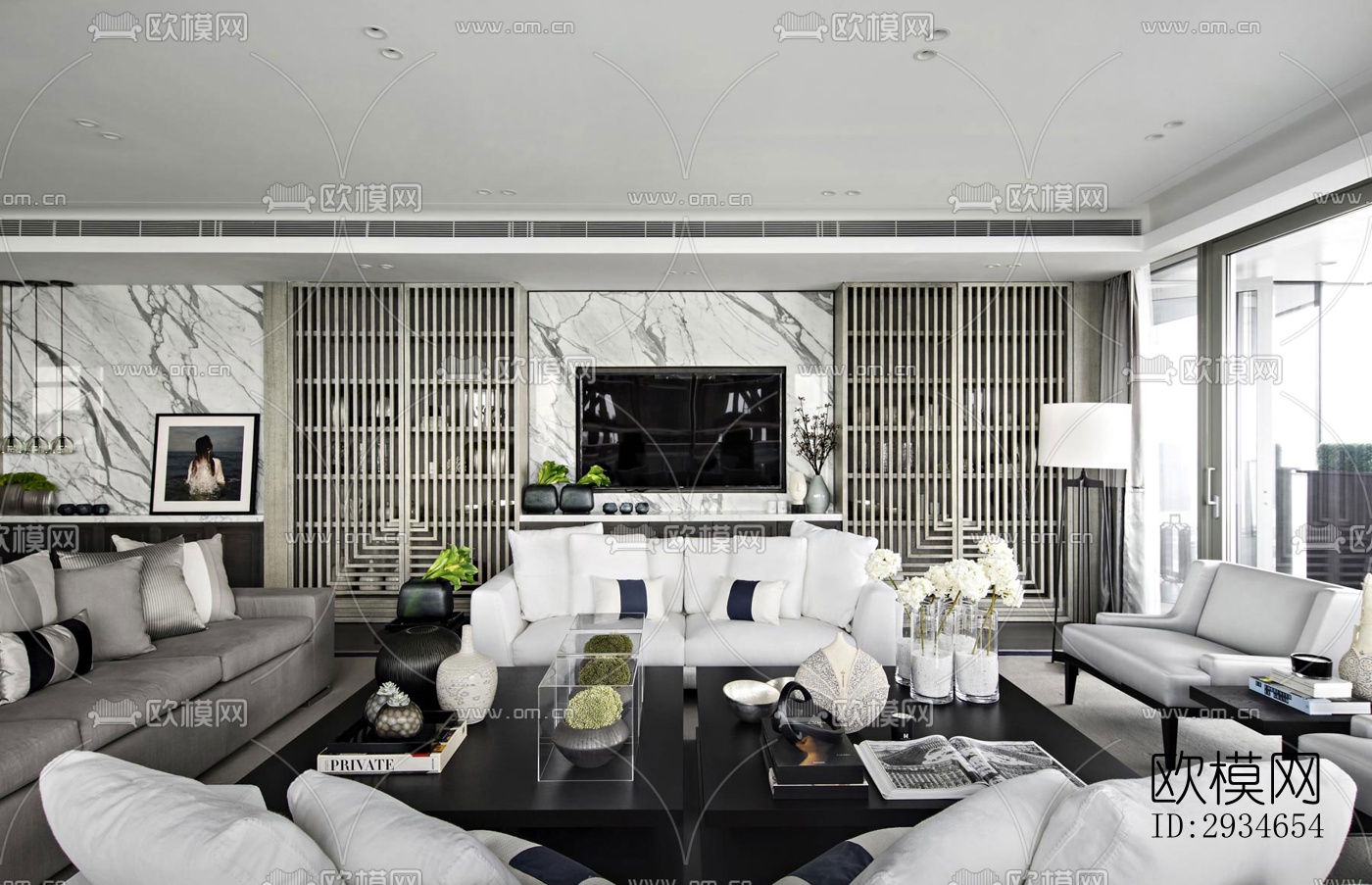 新中式平层效果图下载（渲染图1）