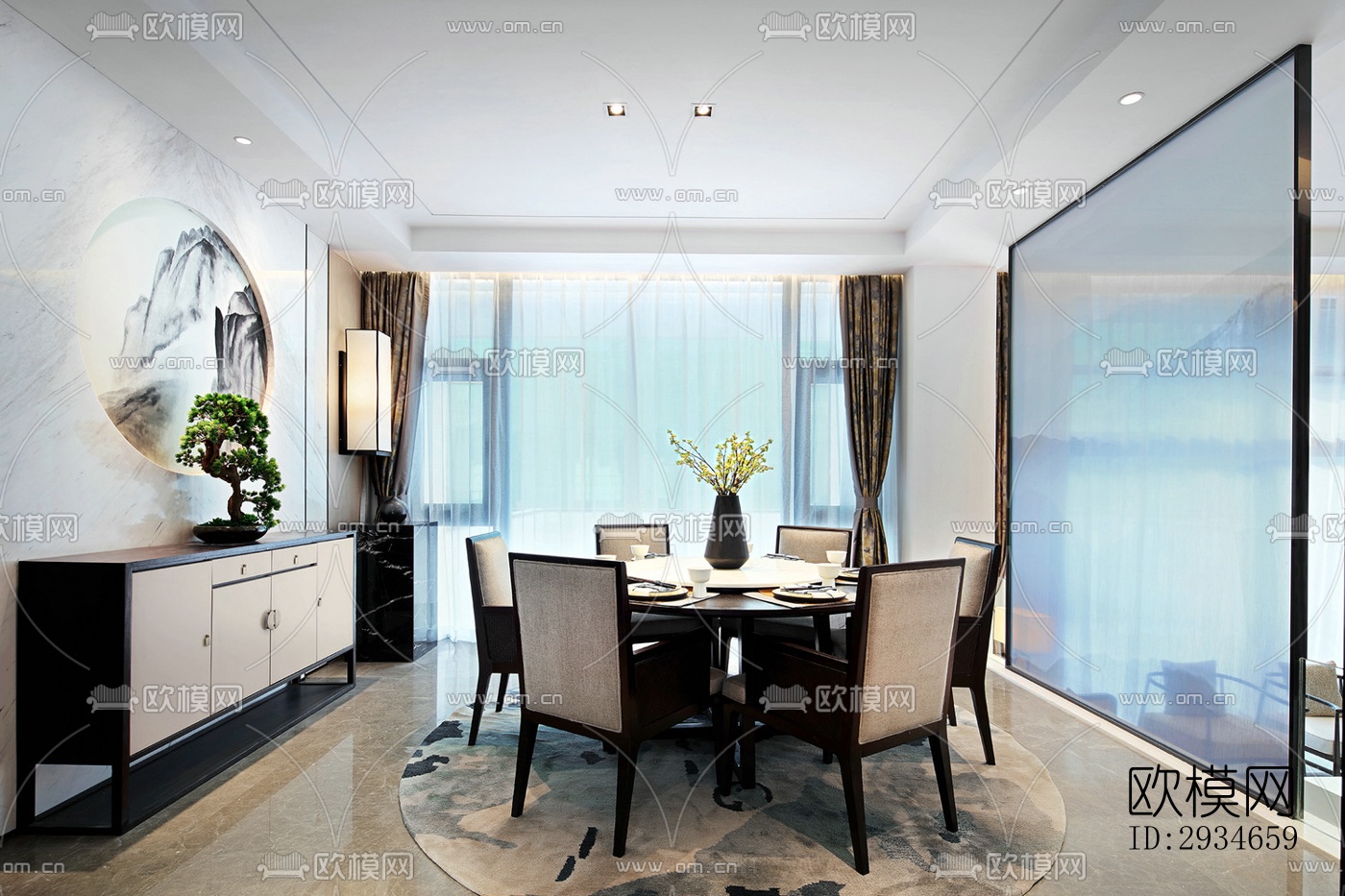 新中式平层效果图下载（渲染图15）