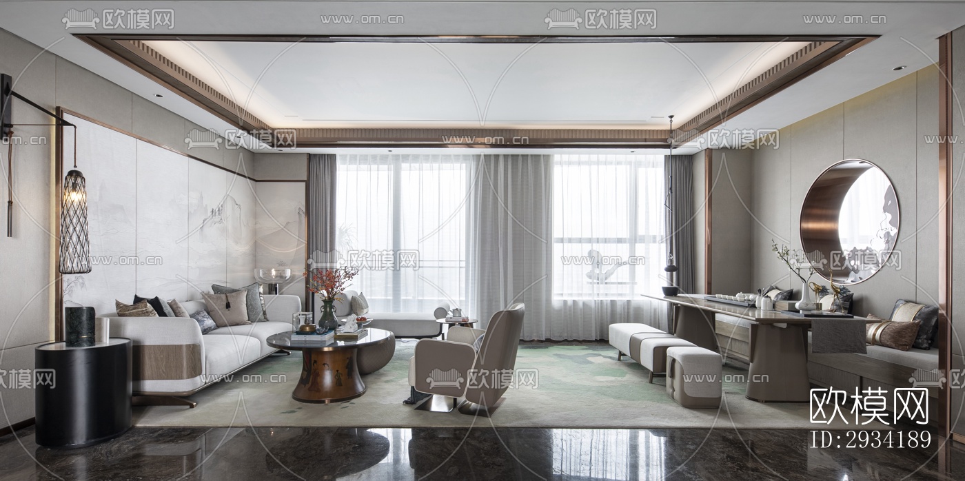 新中式复式效果图下载（渲染图12）