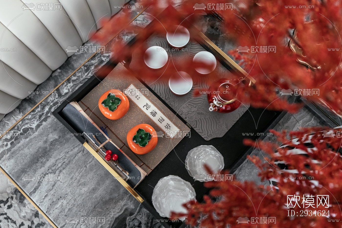 新中式平层效果图下载（渲染图12）