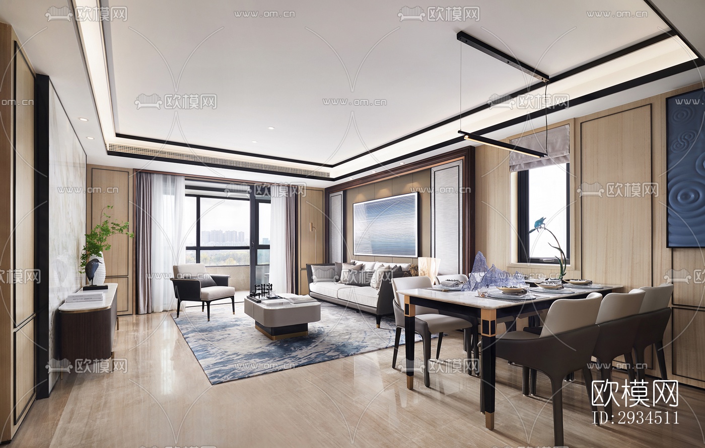 新中式平层效果图下载（渲染图8）