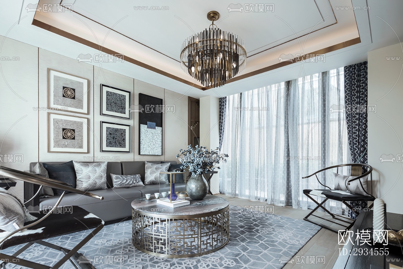 新中式平层效果图下载（渲染图9）