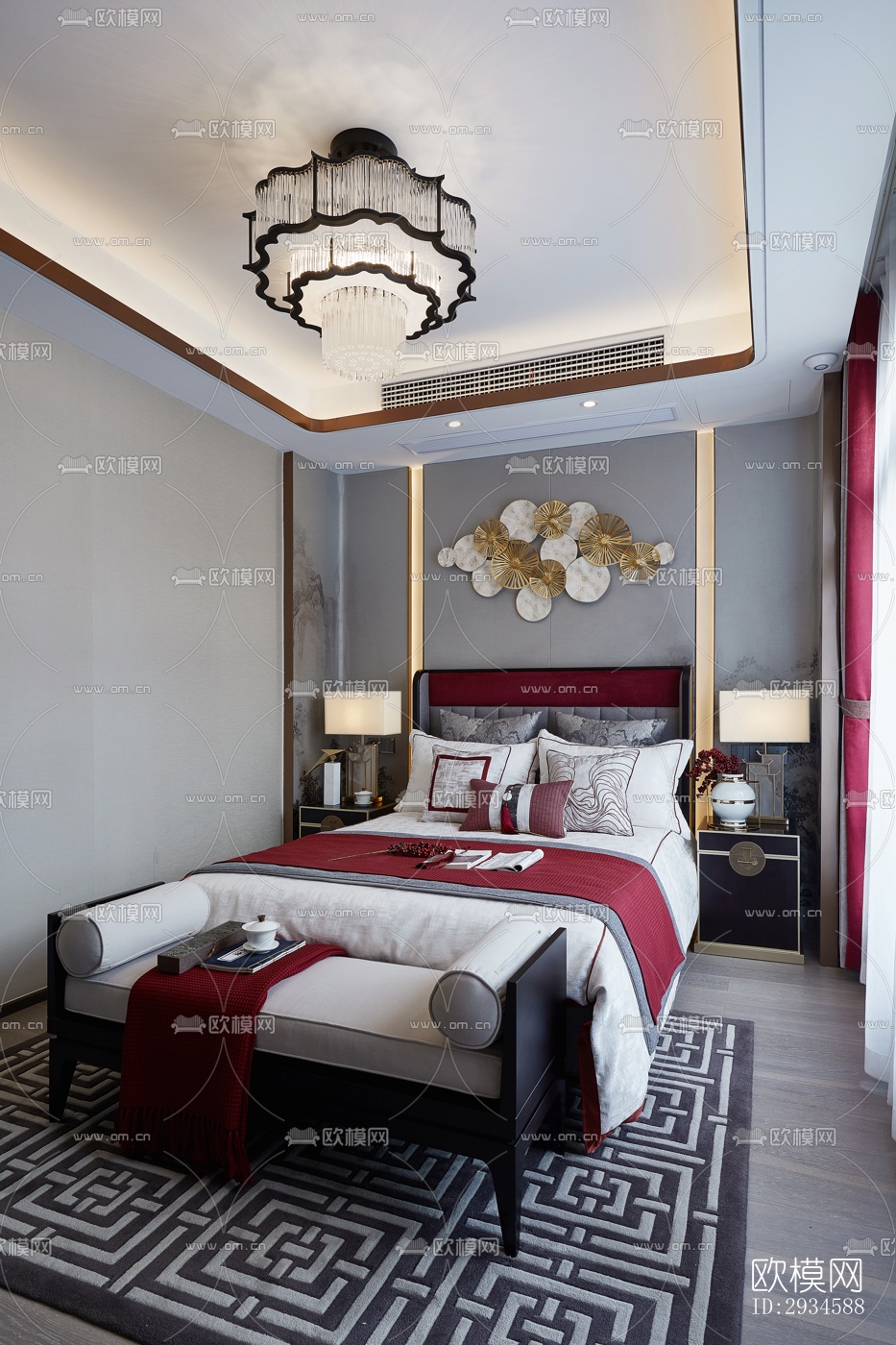 新中式平层效果图下载（渲染图3）