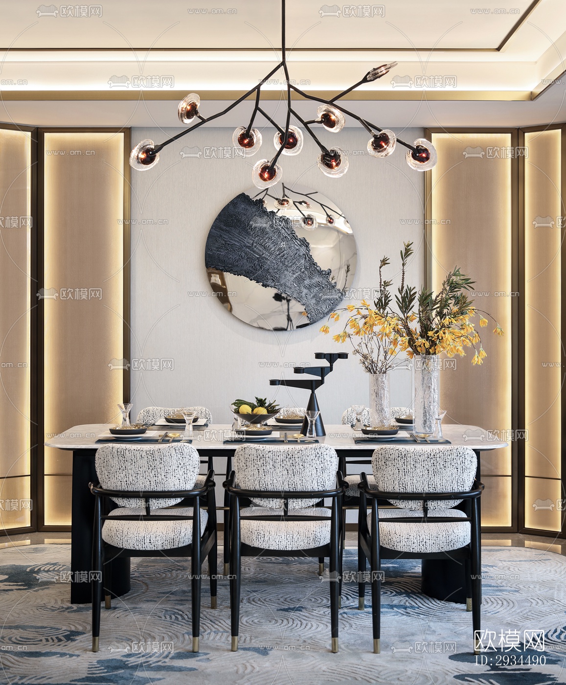 新中式平层效果图下载（渲染图1）