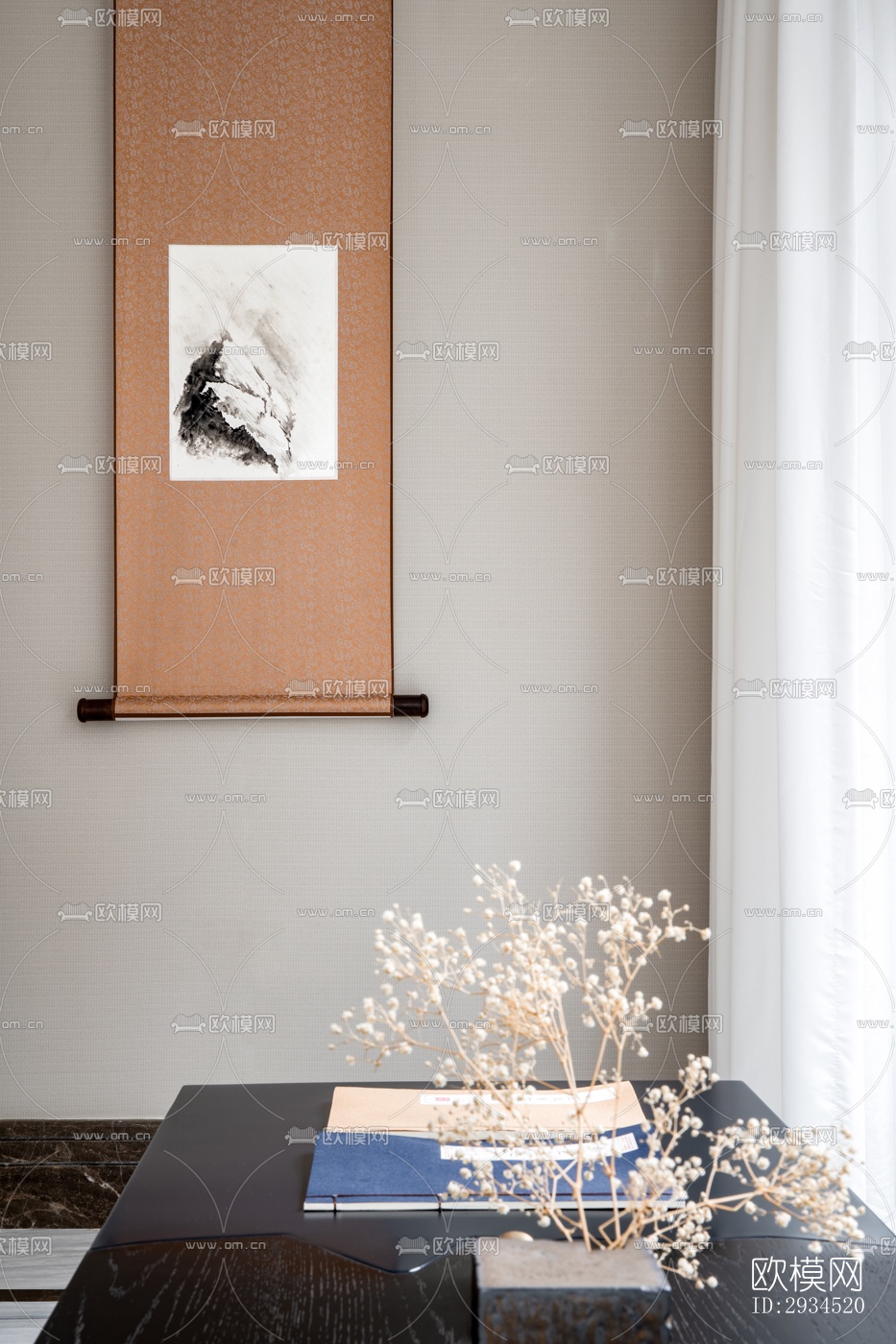 新中式平层效果图下载（渲染图5）