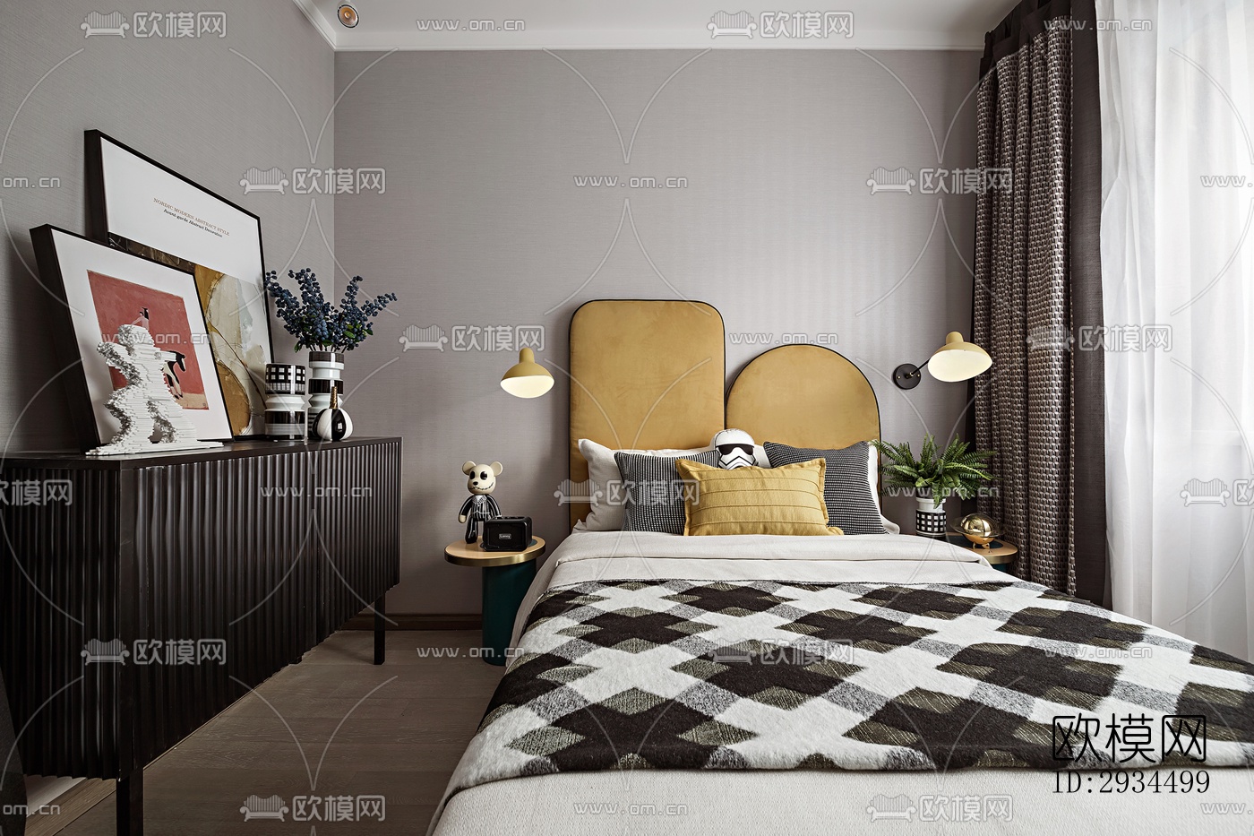 新中式平层效果图下载（渲染图9）