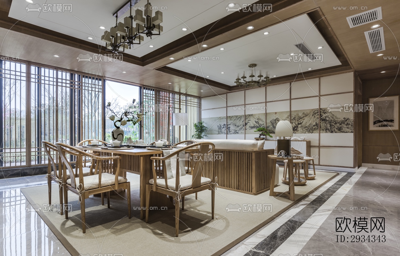 中式平层效果图下载（渲染图2）