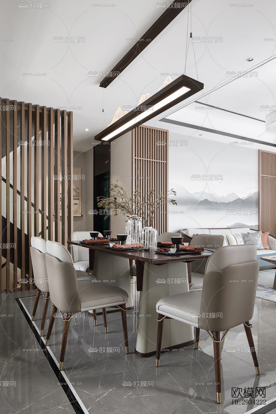 新中式复式效果图下载（渲染图18）