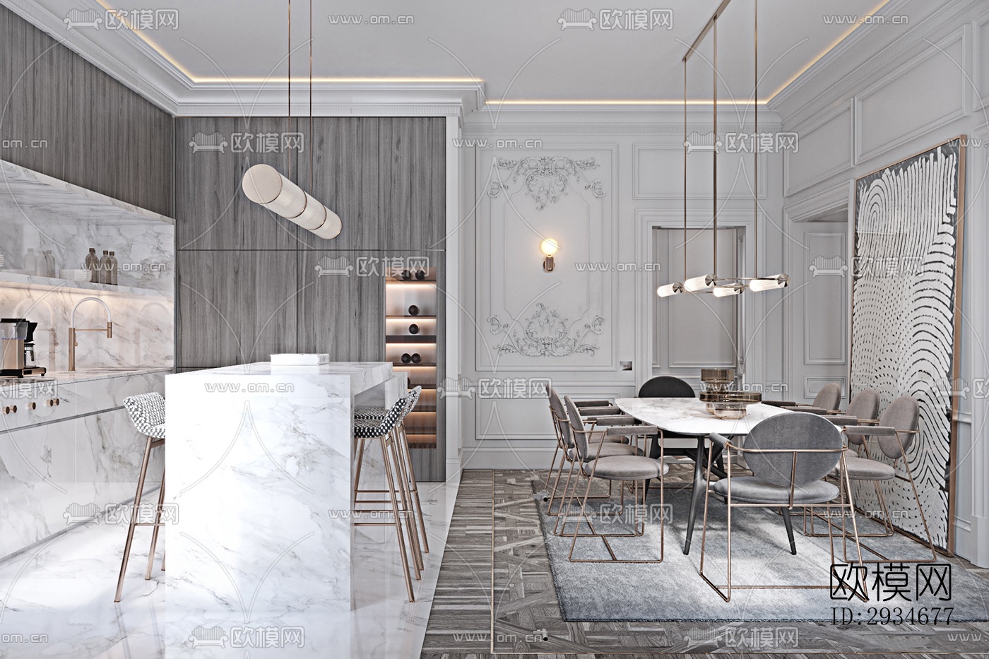 欧式平层效果图下载（渲染图2）