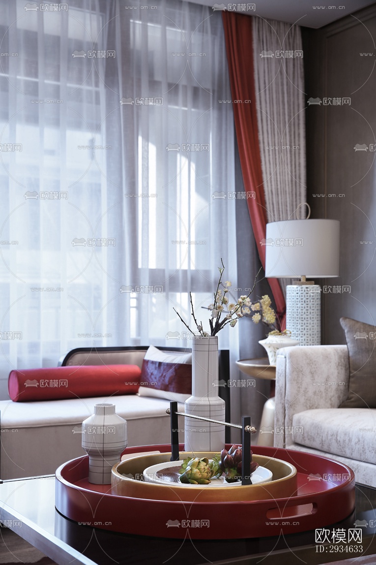 新中式平层效果图下载（渲染图11）