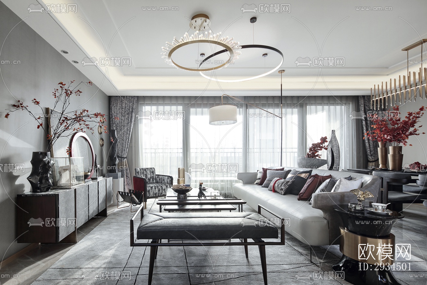 新中式平层效果图下载（渲染图8）