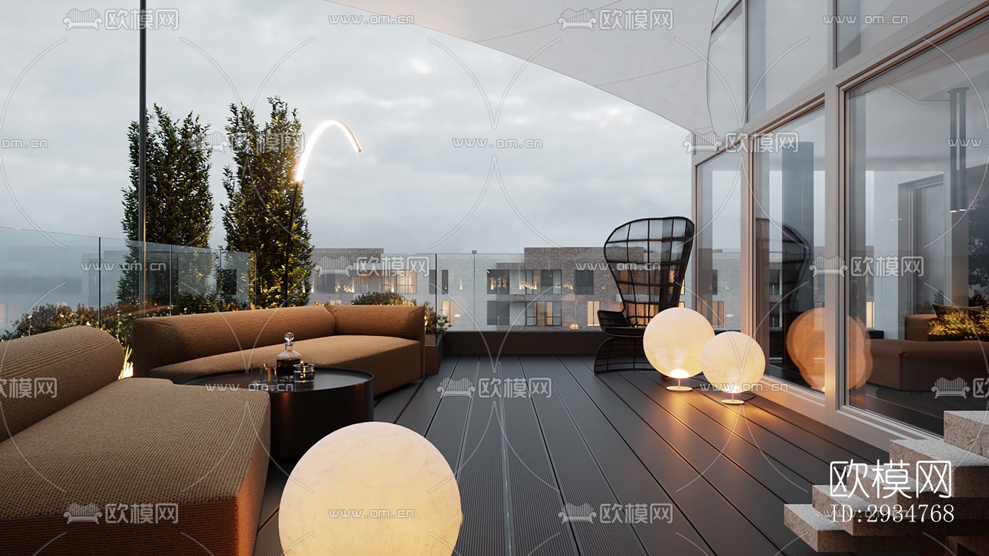 现代平层效果图下载（渲染图8）