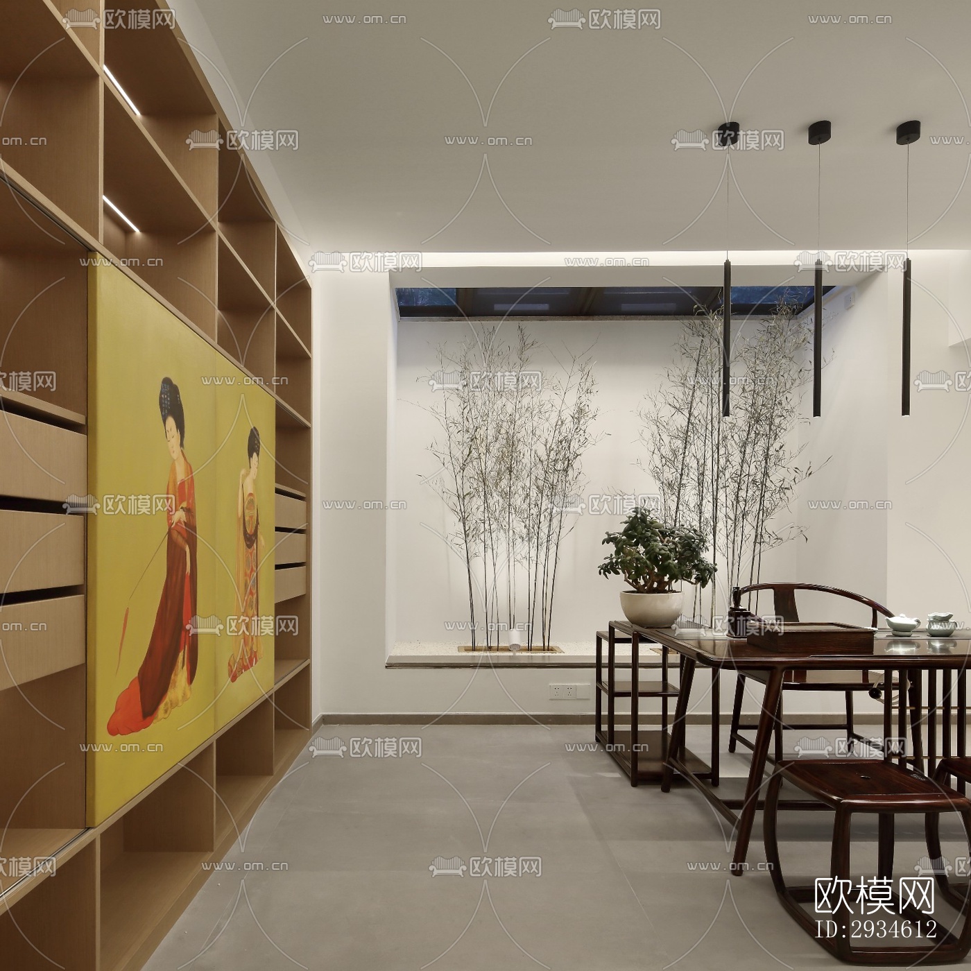 新中式平层效果图下载（渲染图9）