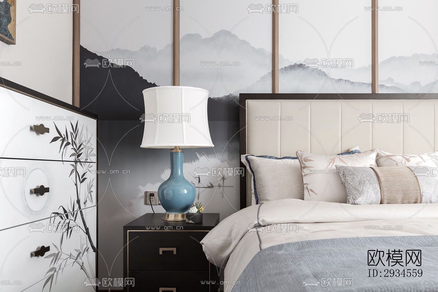 新中式平层效果图下载（渲染图8）