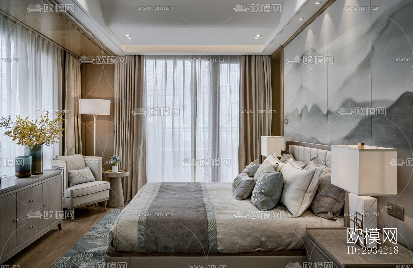 新中式复式效果图下载（渲染图6）