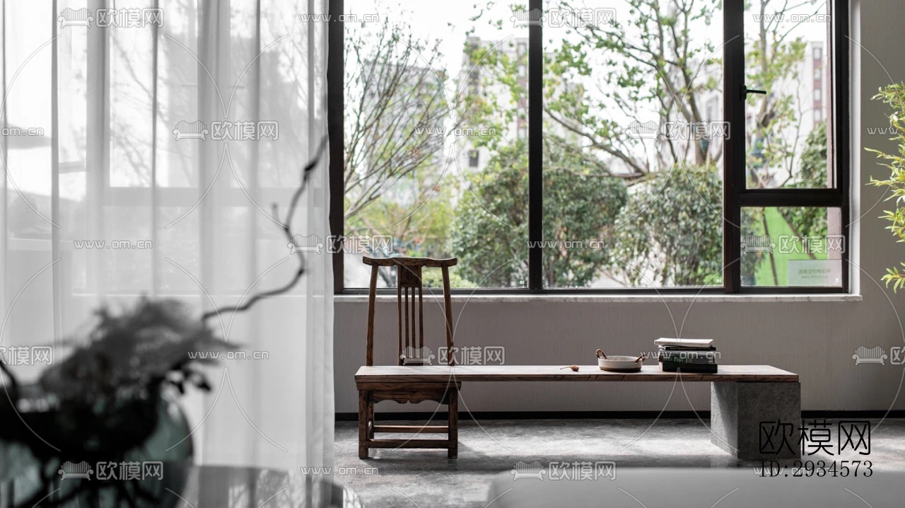 新中式平层效果图下载（渲染图17）