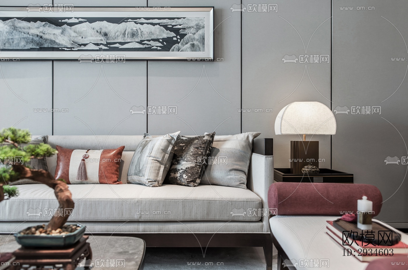 新中式平层效果图下载（渲染图5）